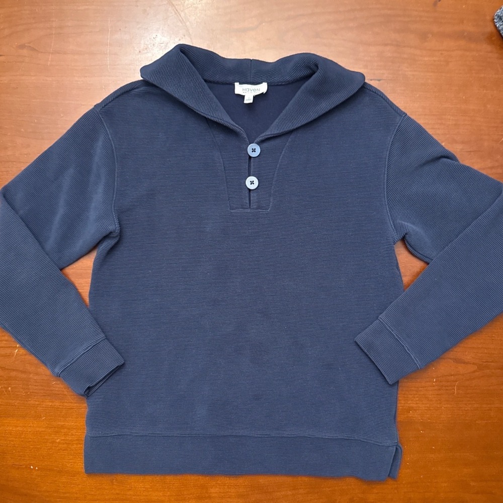 Haven well Within shirt‎ navy blue Small shawl collar cotton blend button ribbed